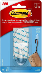 3M Command 17093CLRES Adhesive Hanging Hook, Large, Holds 4lbs, Clear